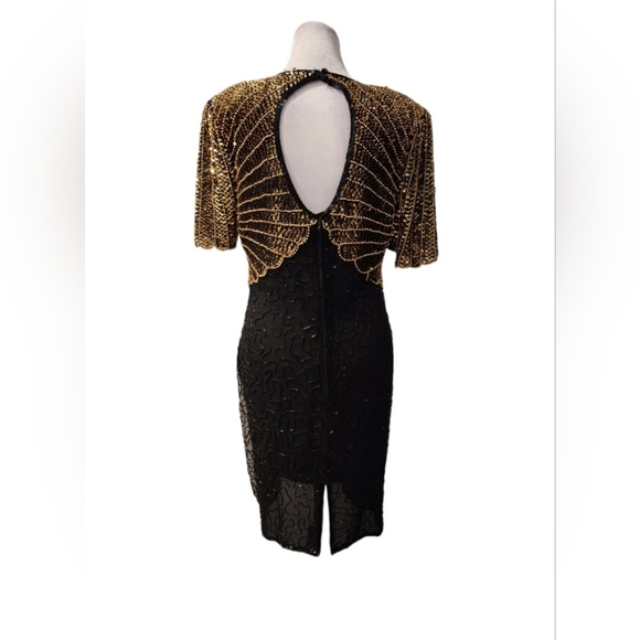 Gorgeous 90s Vintage Gold & Black Sequins & Beaded Dress with Open Back - Picture 6 of 6